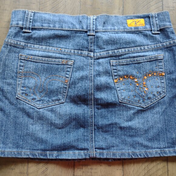 Denim Mini Skirt with Orange Beading Size 11 by Neeso Premium Jeans - Picture 4 of 7